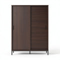 Wooden storage cabinet with sliding doors and slatted design 80 x 40 x 120cm
