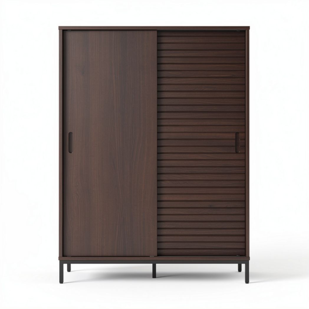 Wooden storage cabinet with sliding doors and slatted design 80 x 40 x 120cm