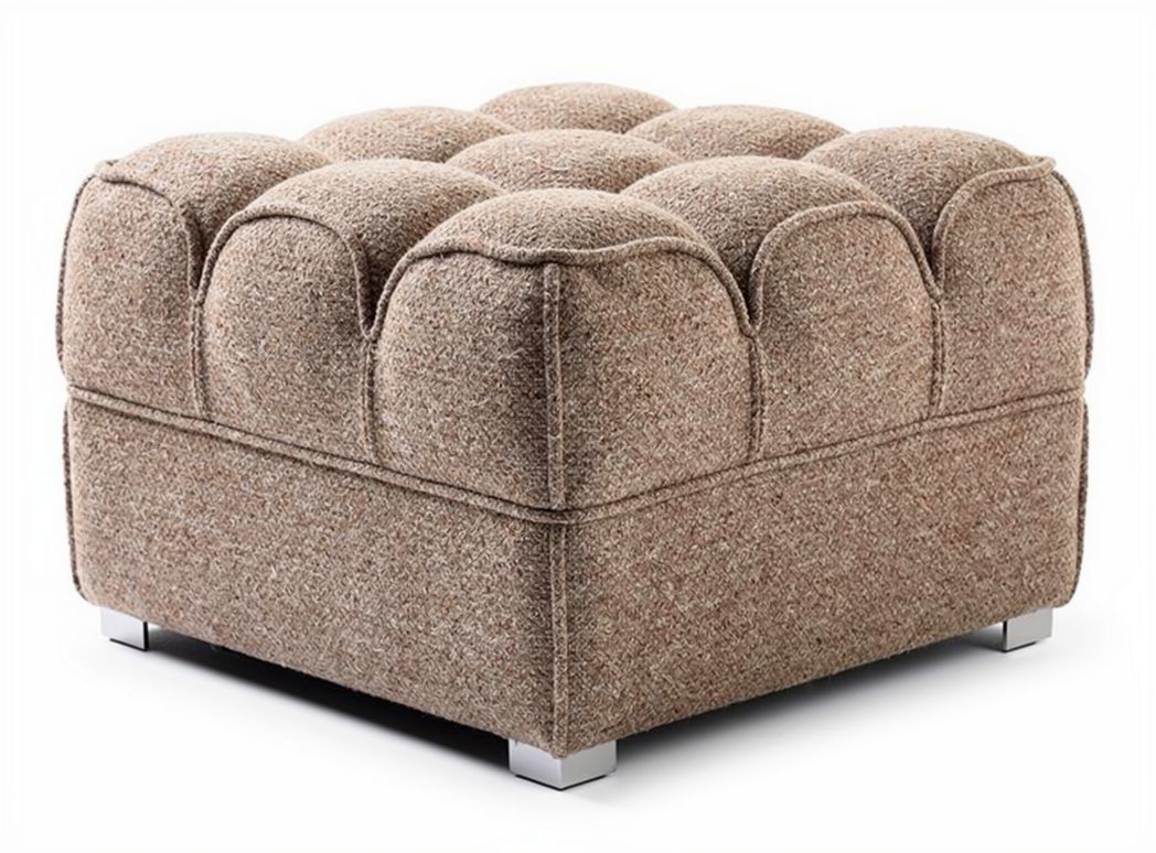 Tufted upholstery ottoman in brown fabric 45 x 45 x 40cm for living room use