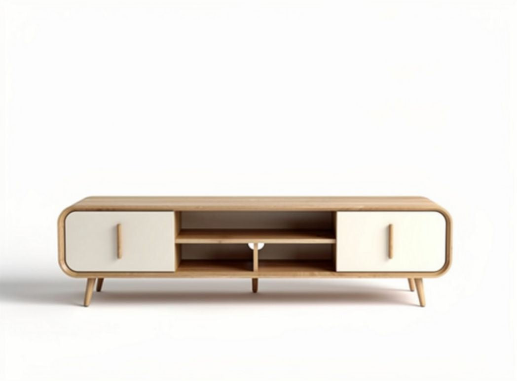 Modern wooden media console for living room with white doors 120 x 40 x 45cm