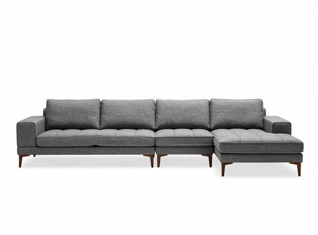 Gray upholstered sectional sofa with wood legs 250 x 90 x 80cm