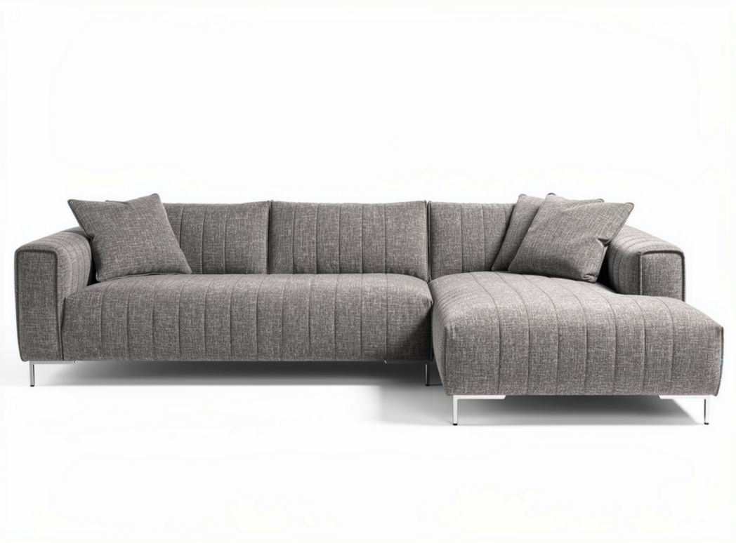 Gray fabric sectional sofa with angular design and chrome legs 250 x 90 x 80cm