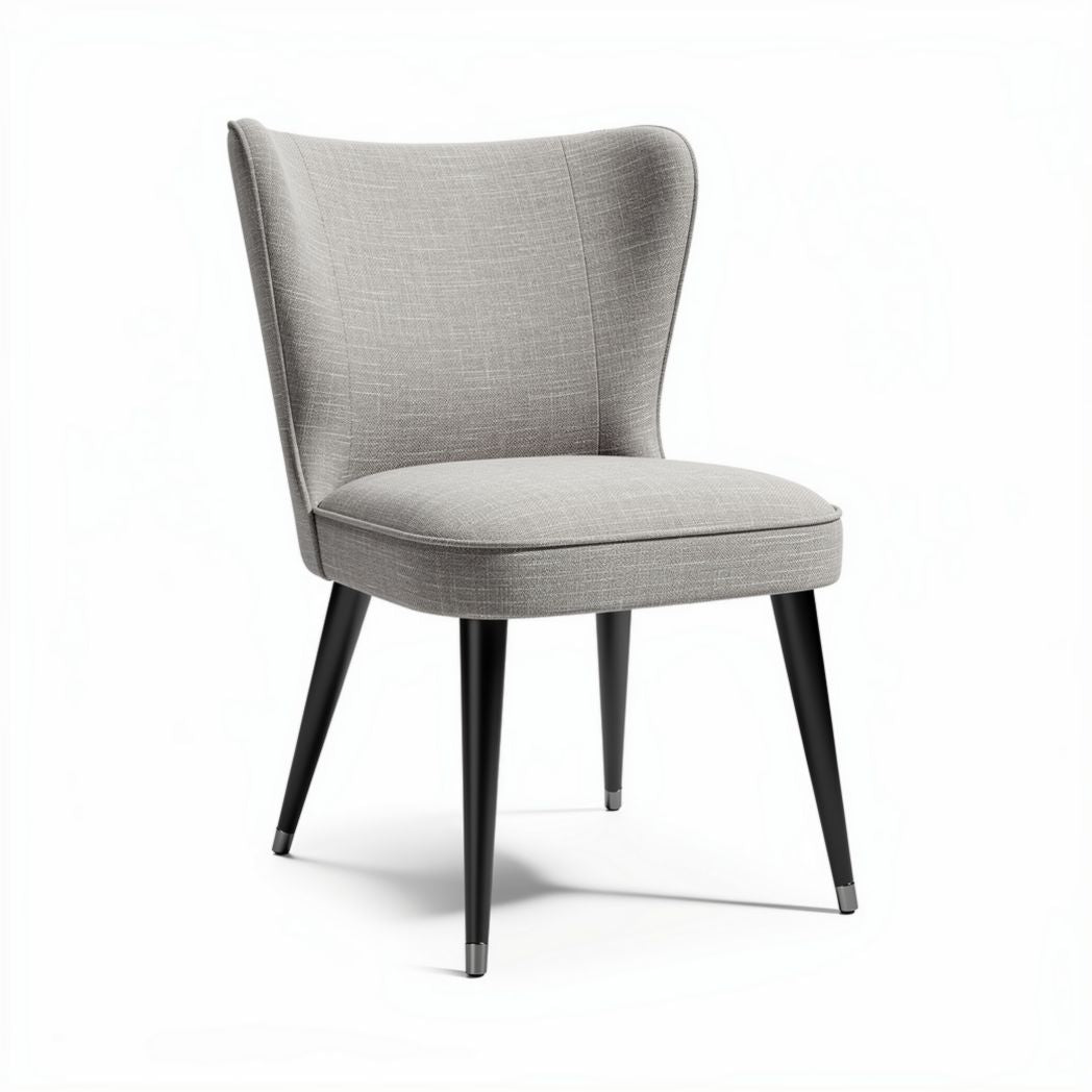 Upholstered accent chair in light gray fabric with tapered wooden legs 55 x 50 x 85cm
